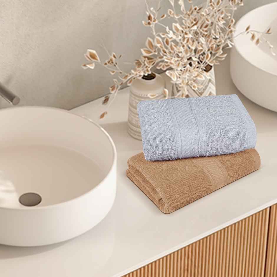 Furnofy 2 Pcs 450 GSM 16" X 24" Cotton Hand Towels | Grey And Beige