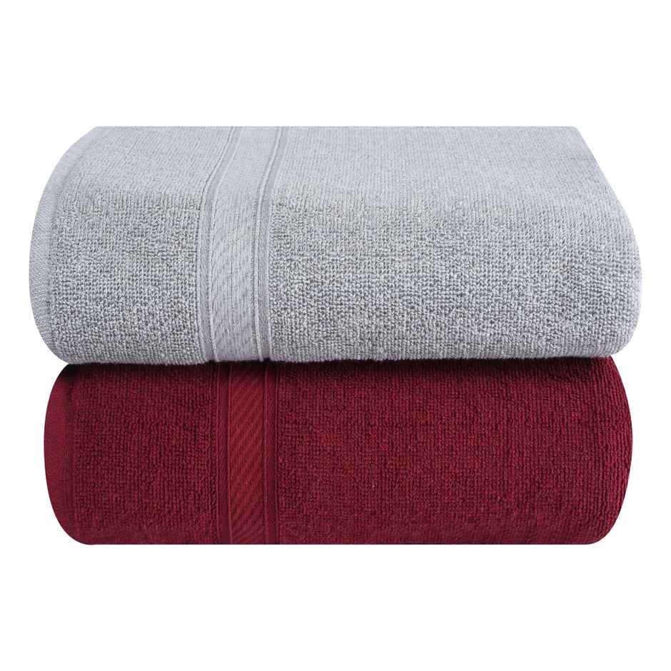 Furnofy 450 Gsm Cotton Bath Towel (70x140 Cms), Highly Absorbent And Soft Pack Of 2 - Maroon, Grey