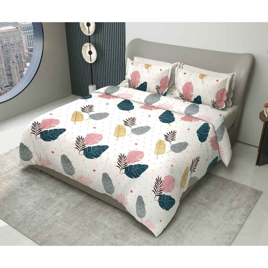 Dream Living Twizy Queen Floral Bedsheet 115 GSM Microfibre | 2 Pillow Covers, Multicolour, 87x98in
