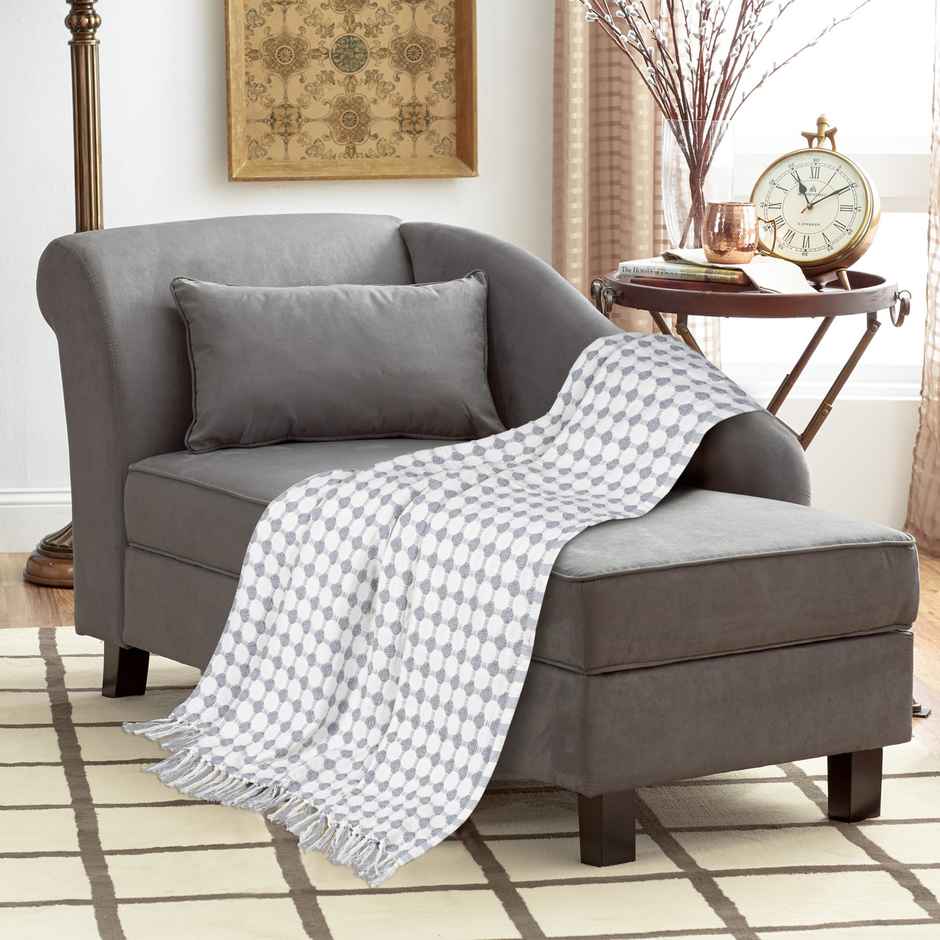 Furnofy Decorative Cotton Sofa Throws (50x60 Inches) - White Checkered