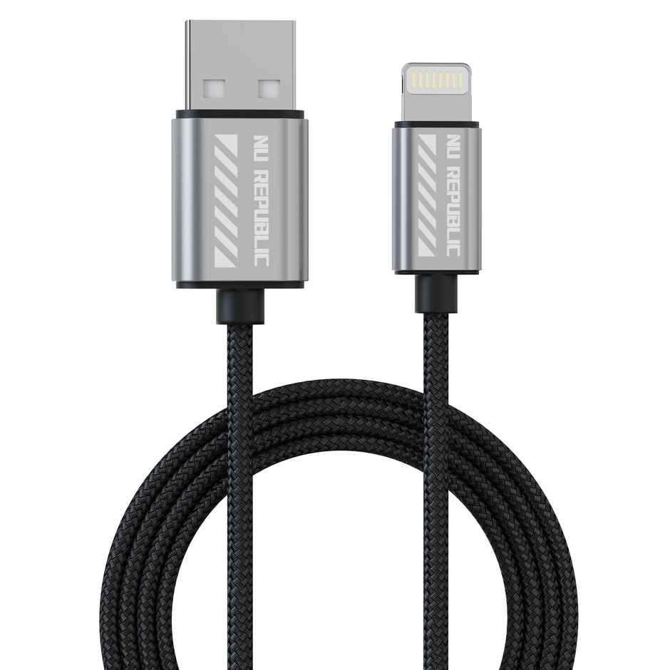 Nu Republic Blaze Blaze Flash 20W USB-A To Type Lightning 1.25M Data Fast Charging Nylon Braided Cable with Overheat Protection | 70k Insertion Tested - Grey