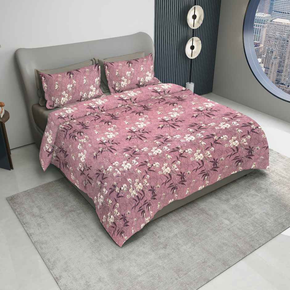 Dream Living Utsav Double Cotton 135 GSM Floral Bedsheet, With 2 Pillow Covers, Purple, 87x98in