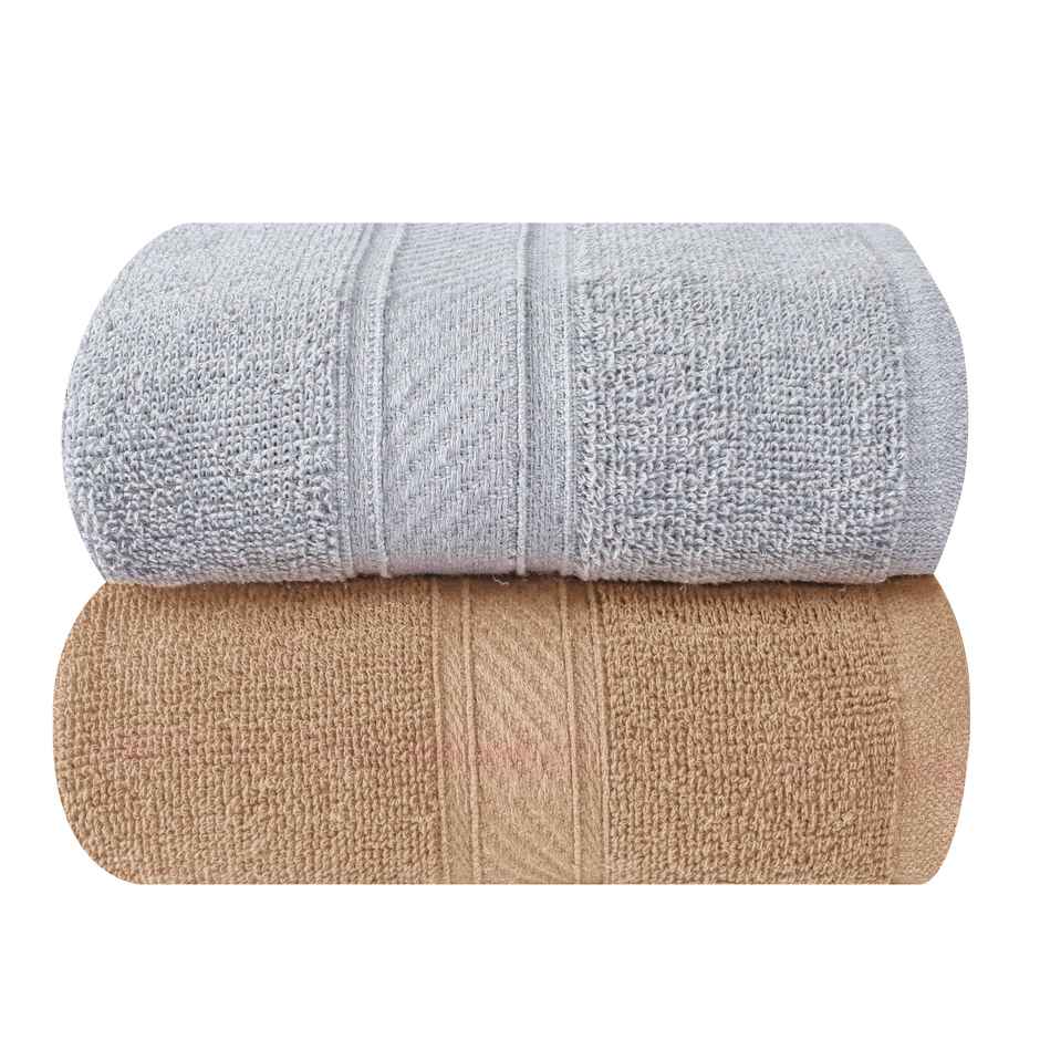Furnofy 2 Pcs 450 GSM 16" X 24" Cotton Hand Towels | Grey And Beige