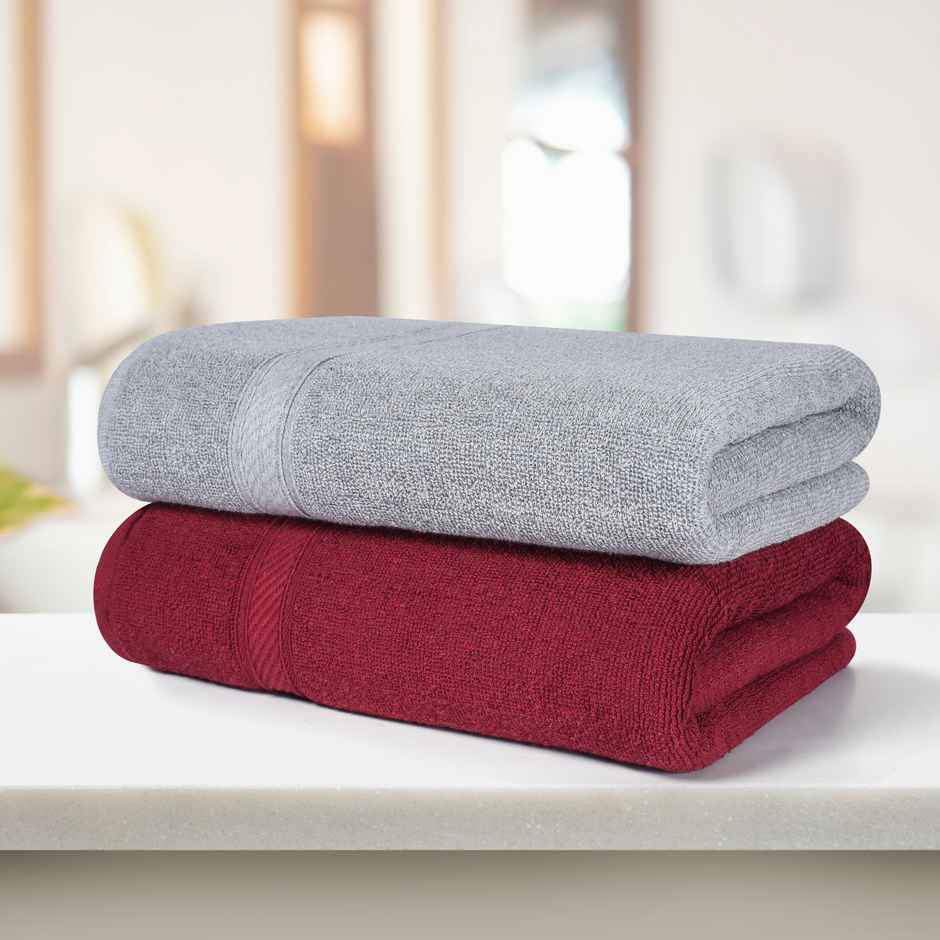 Furnofy 450 Gsm Cotton Bath Towel (70x140 Cms), Highly Absorbent And Soft Pack Of 2 - Maroon, Grey