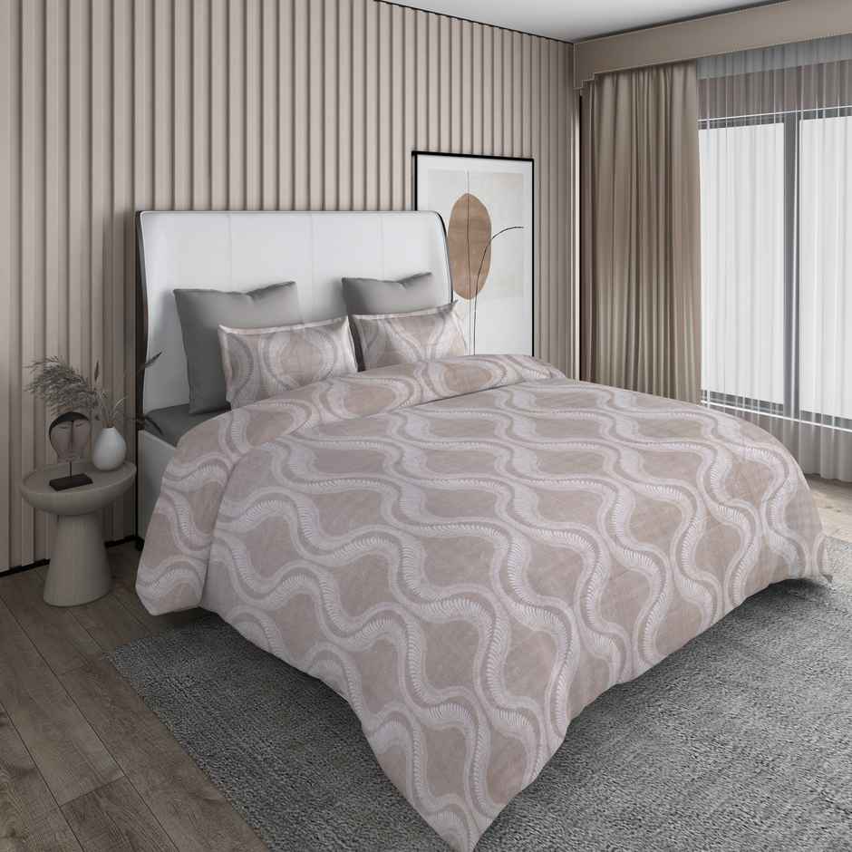 BAY6 100% Cotton Groovy Super Soft Double Bedsheet 120 Tc With 2 Pillow Covers - Brown