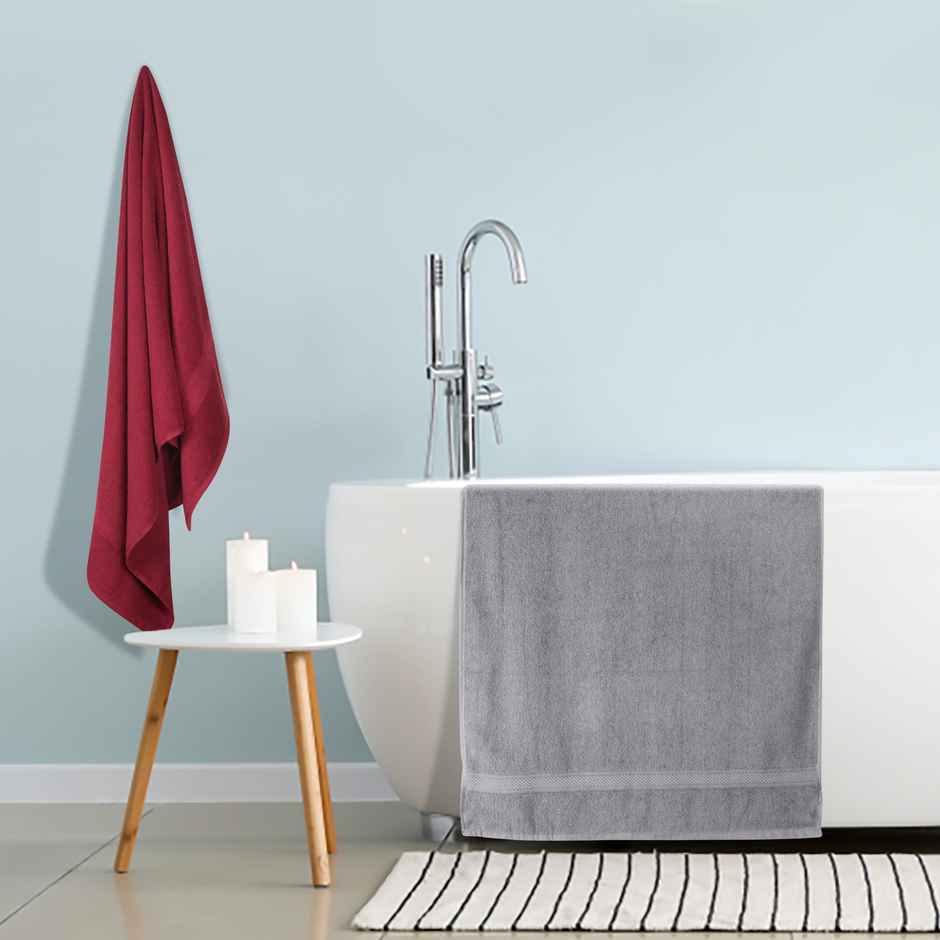 Furnofy 450 Gsm Cotton Bath Towel (70x140 Cms), Highly Absorbent And Soft Pack Of 2 - Maroon, Grey
