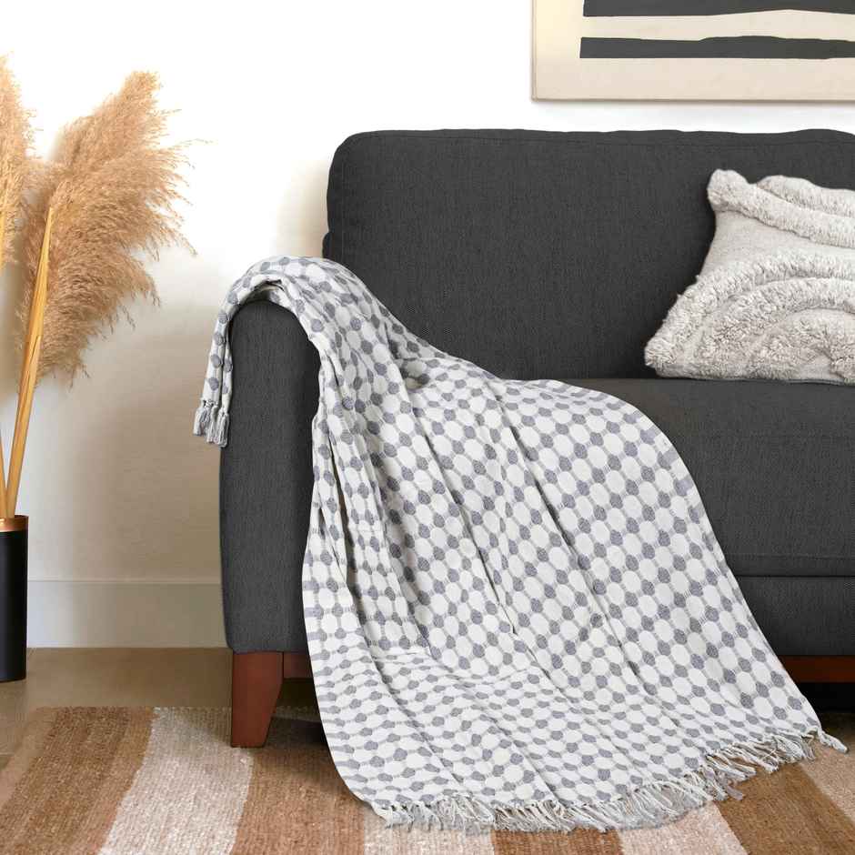 Furnofy Decorative Cotton Sofa Throws (50x60 Inches) - White Checkered
