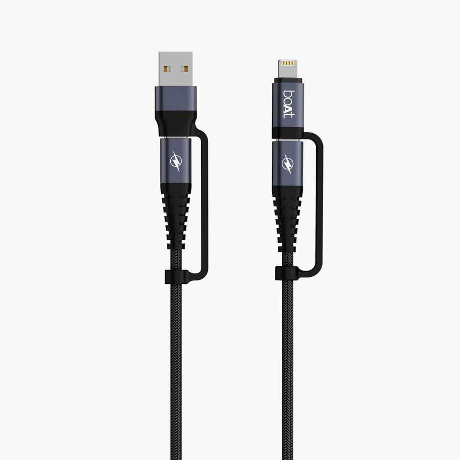 boAt 4-in-1 Charging Cable w/ USB-A, Type-C & Lightning Port Connectivity - FlexiCharge 400 (Carbon Black)