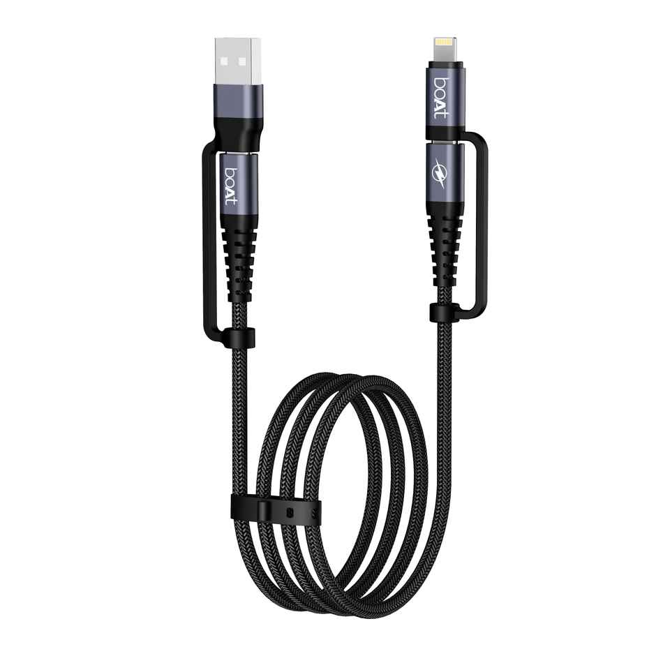 boAt 4-in-1 Charging Cable w/ USB-A, Type-C & Lightning Port Connectivity - FlexiCharge 400 (Carbon Black)