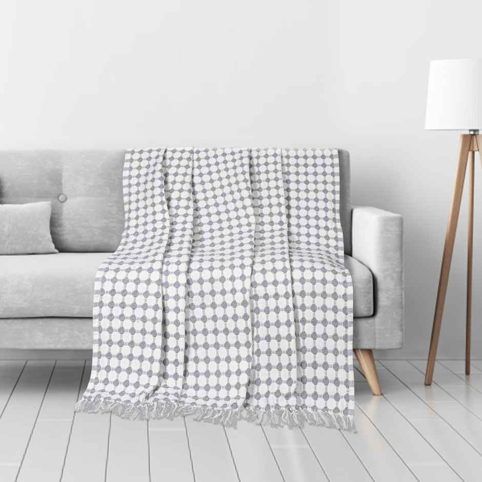 Furnofy Decorative Cotton Sofa Throws (50x60 Inches) - White Checkered