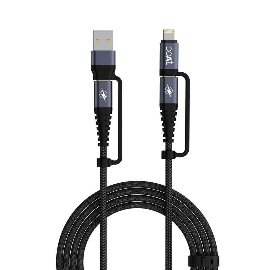 boAt 4-in-1 Charging Cable w/ USB-A, Type-C & Lightning Port Connectivity - FlexiCharge 400 (Carbon Black)