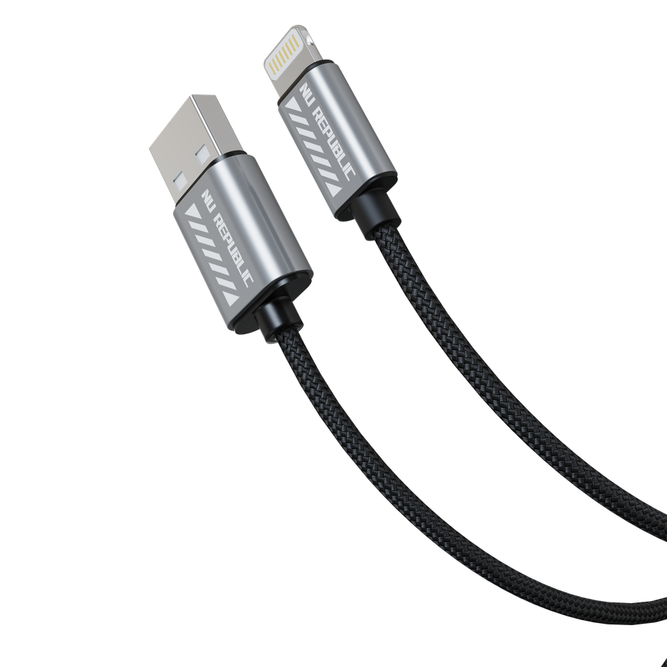 Nu Republic Blaze Blaze Flash 20W USB-A To Type Lightning 1.25M Data Fast Charging Nylon Braided Cable with Overheat Protection | 70k Insertion Tested - Grey
