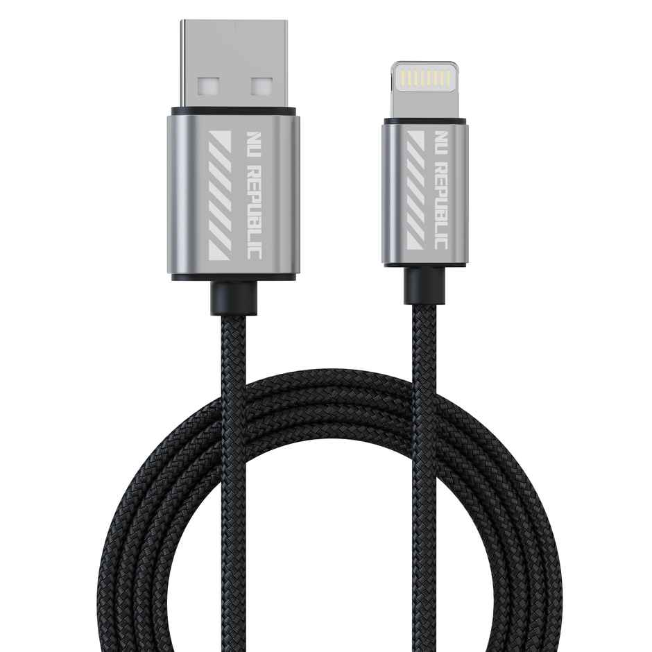 Nu Republic Blaze Blaze Flash 20W USB-A To Type Lightning 1.25M Data Fast Charging Nylon Braided Cable with Overheat Protection | 70k Insertion Tested - Grey