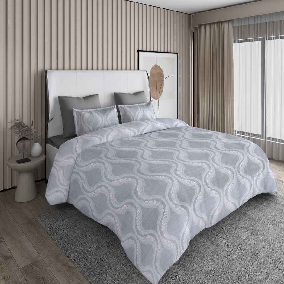 BAY6 100% Cotton Groovy Super Soft Double Bedsheet 120 Tc With 2 Pillow Covers - Grey