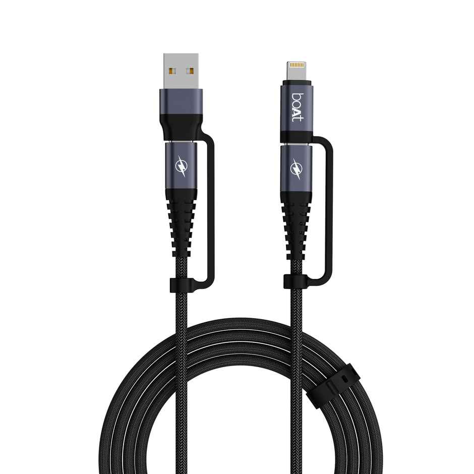 boAt 4-in-1 Charging Cable w/ USB-A, Type-C & Lightning Port Connectivity - FlexiCharge 400 (Carbon Black)