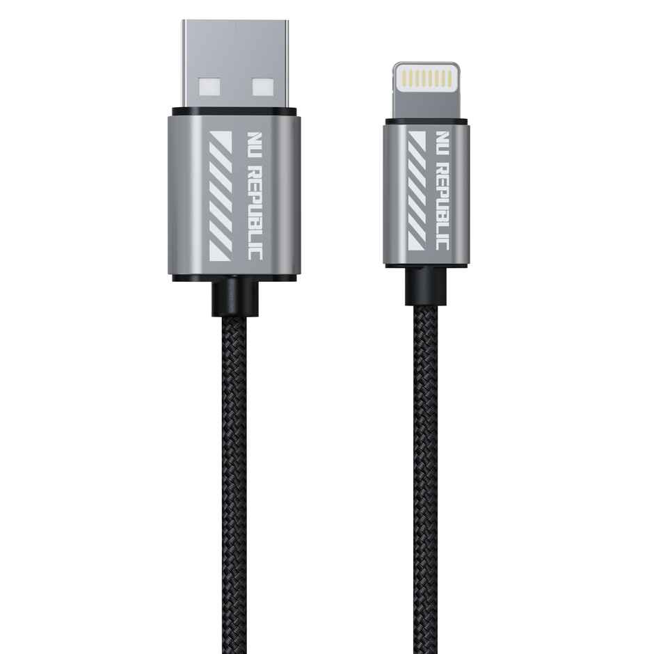 Nu Republic Blaze Blaze Flash 20W USB-A To Type Lightning 1.25M Data Fast Charging Nylon Braided Cable with Overheat Protection | 70k Insertion Tested - Grey
