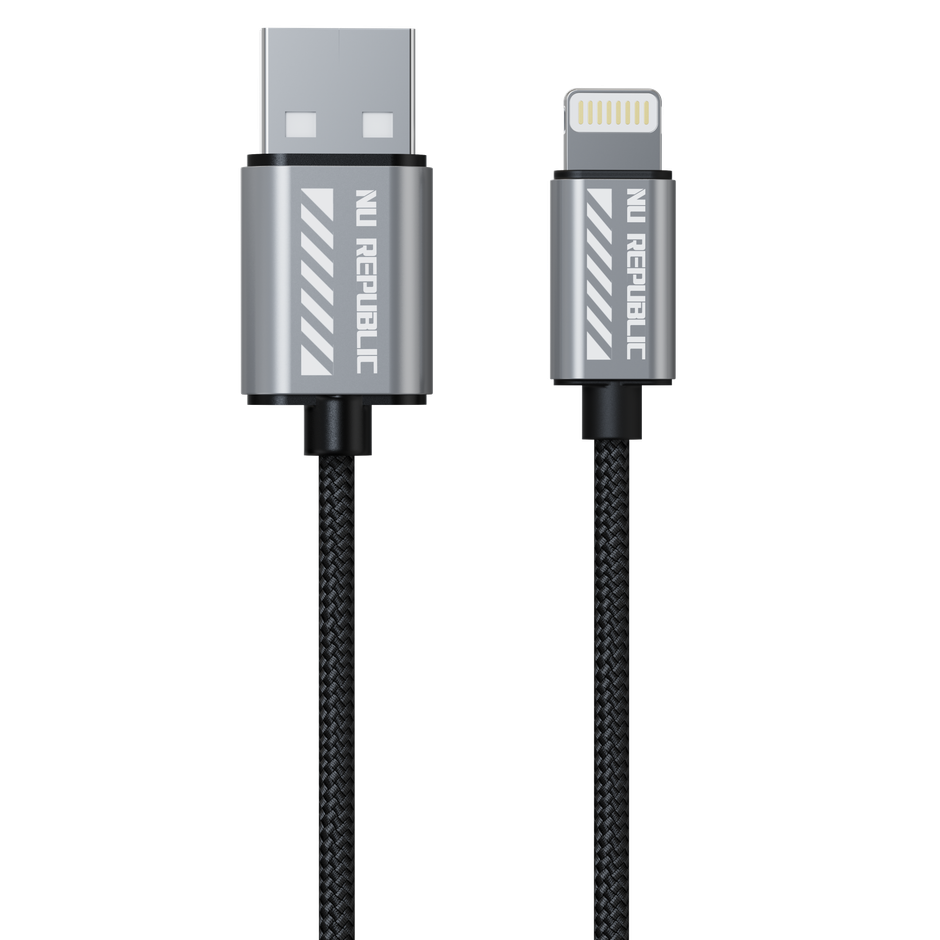 Nu Republic Blaze Blaze Flash 20W USB-A To Type Lightning 1.25M Data Fast Charging Nylon Braided Cable with Overheat Protection | 70k Insertion Tested - Grey
