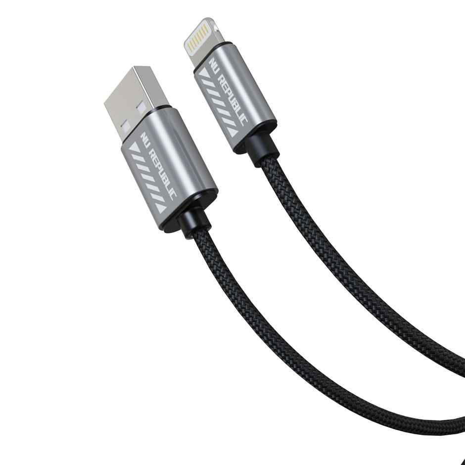 Nu Republic Blaze Blaze Flash 20W USB-A To Type Lightning 1.25M Data Fast Charging Nylon Braided Cable with Overheat Protection | 70k Insertion Tested - Grey