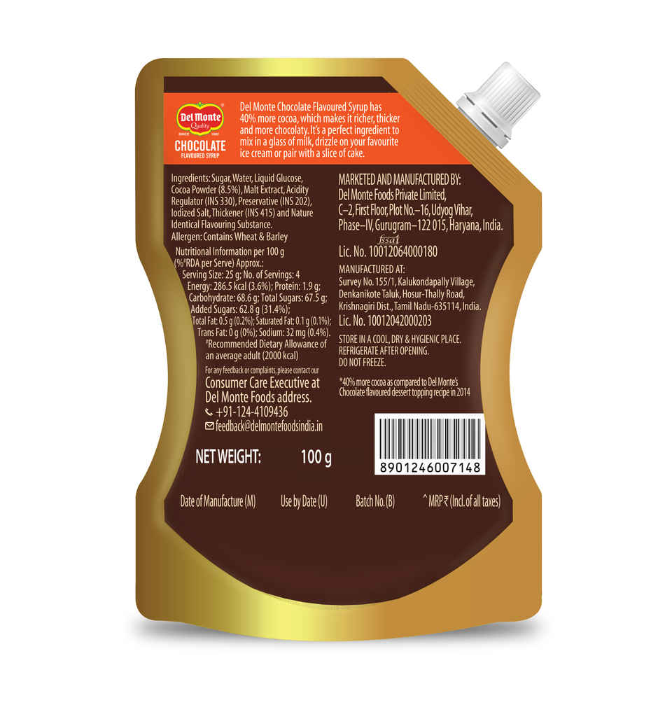 Del Monte Chocolate Syrup | Perfect for Milkshake & Cake | Topping Syrup