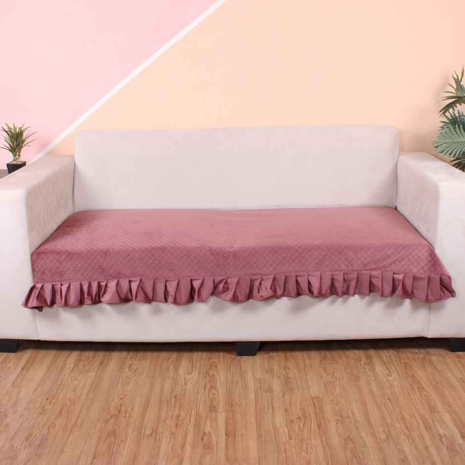 Stitchnest Peach Quilted Velvet 3 Seater Sofa Protector