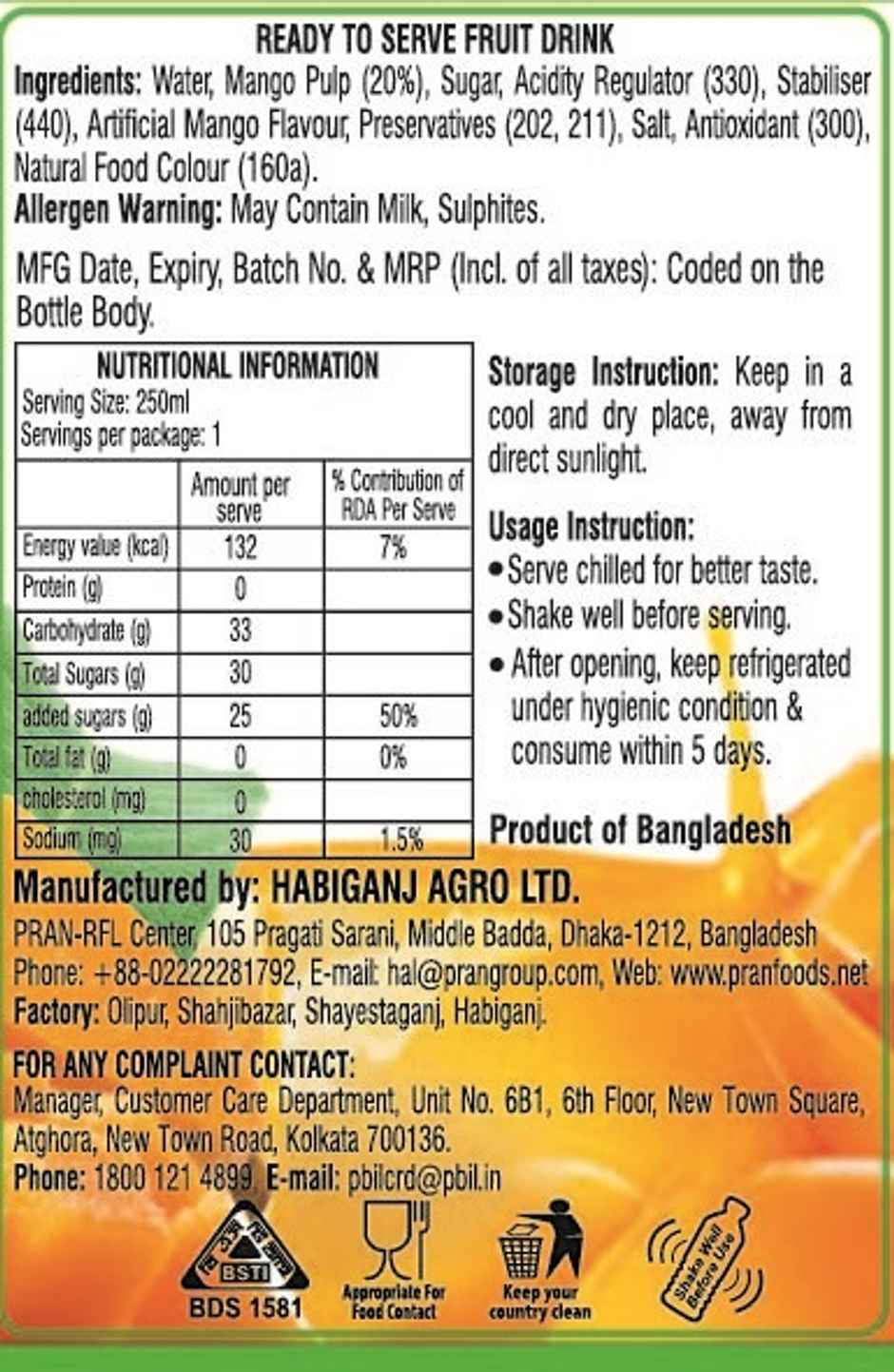 Pran Frooto Mango Fruit Drink