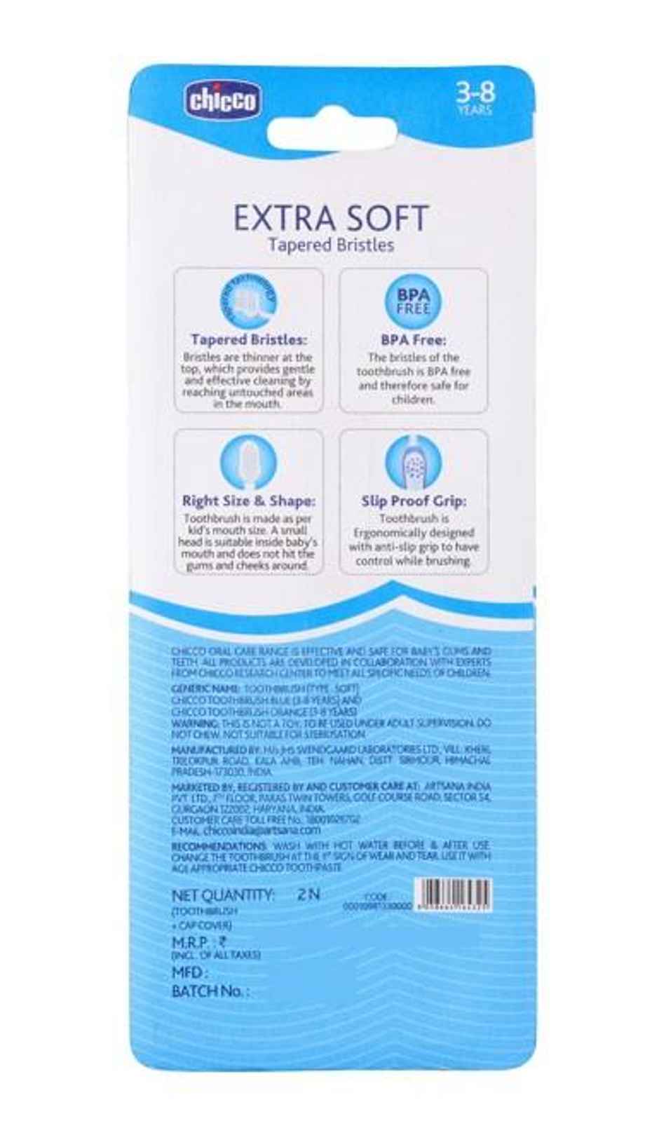 Chicco Toothbrush Set Blue+Orange 3Y-8Y