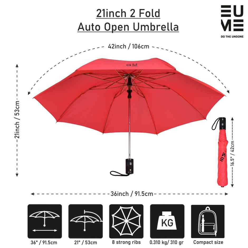 Eume Leatrix 21 Inch 2 Fold Auto-Open Umbrella | Red