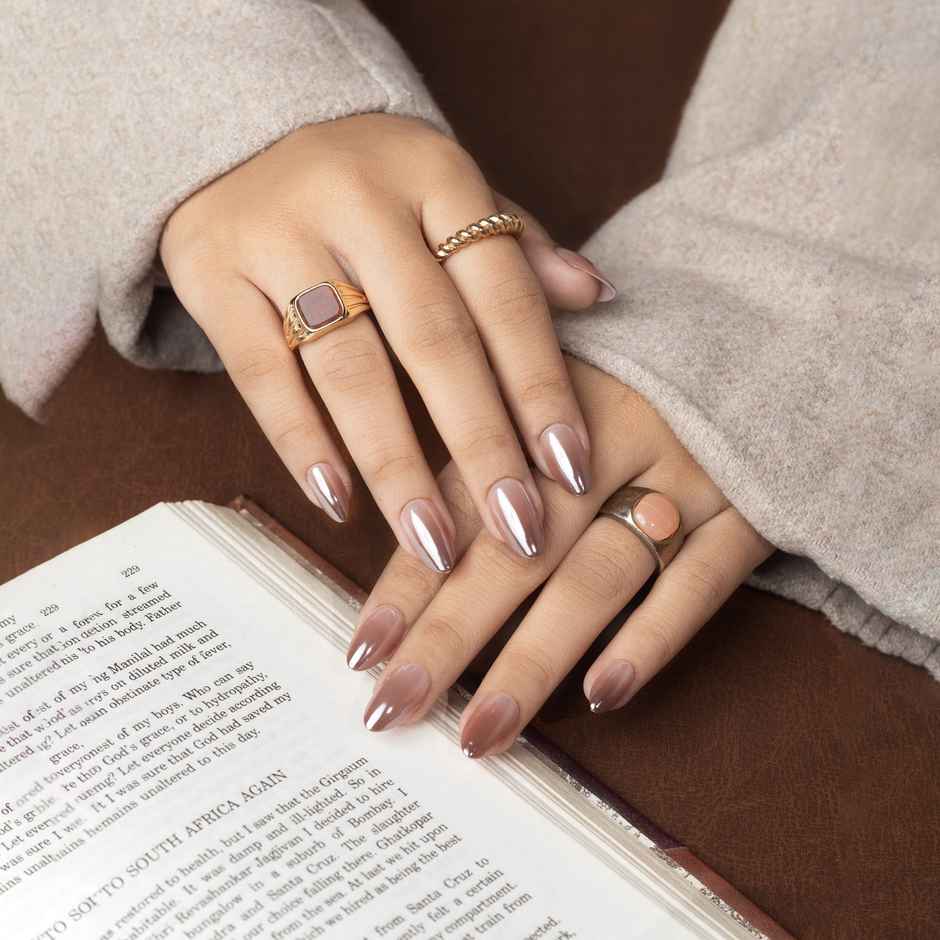 Pep Nails Brown Glow Medium Almond Brown Metallic Soft Gel Reusable Press On Nails 30 Nail Tips