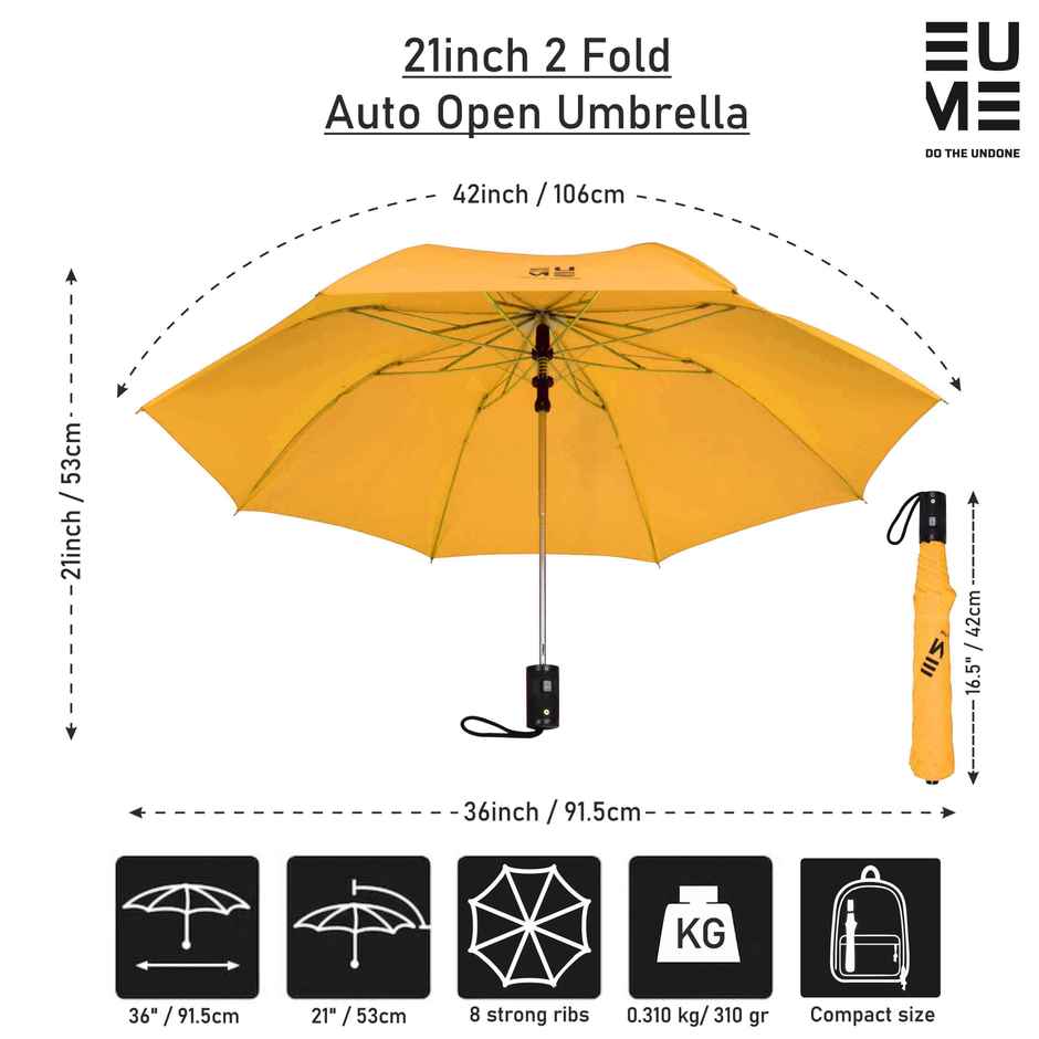 EUME Leatrix Auto-Open Lemon Umbrella | Golden Yellow | 21 Inch | 2 Fold