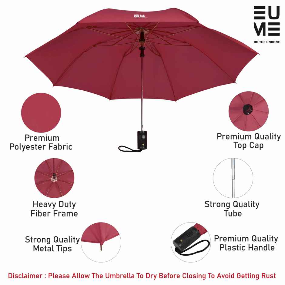 EUME Leatrix Auto-Open Lemon Umbrella | Maroon | 21 Inch | 2 Fold
