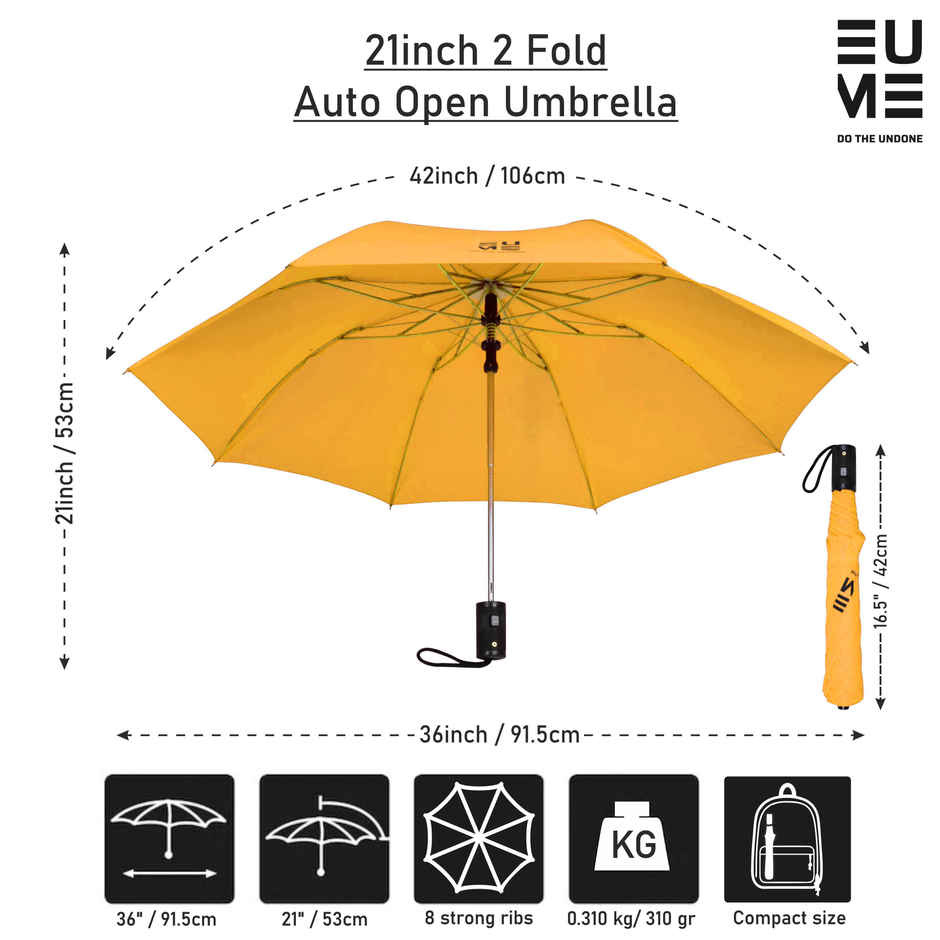EUME Leatrix 21 Inch 2 Fold Auto-Open Lemon Umbrella | Golden Yellow
