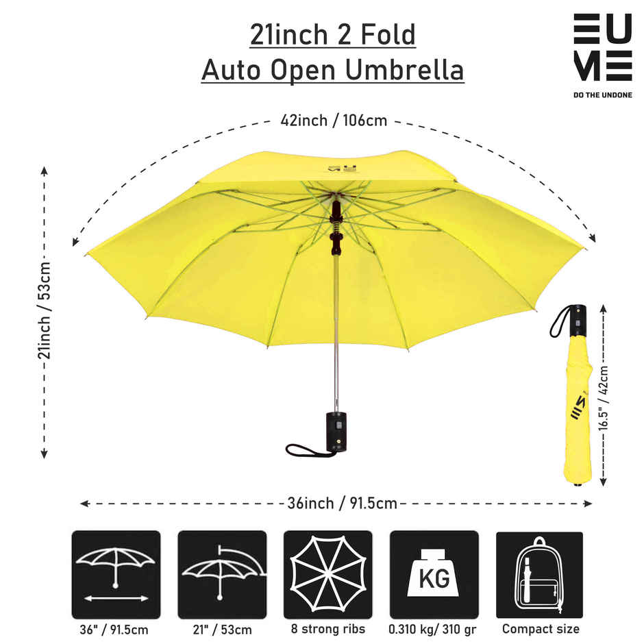 EUME Leatrix 21 Inch 2 Fold Auto-Open Lemon Umbrella | Yellow