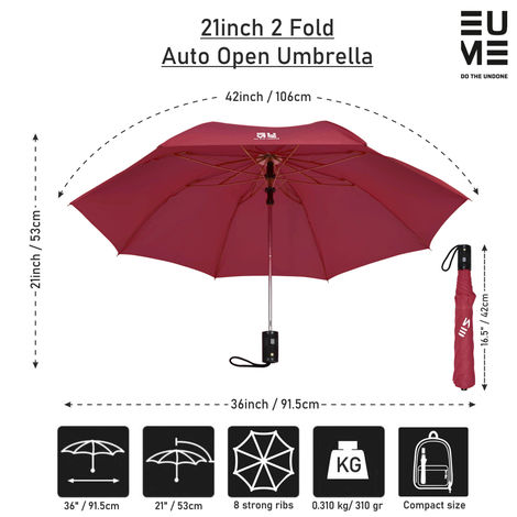 EUME Leatrix 21 Inch 2 Fold Auto-Open Lemon Umbrella | Maroon