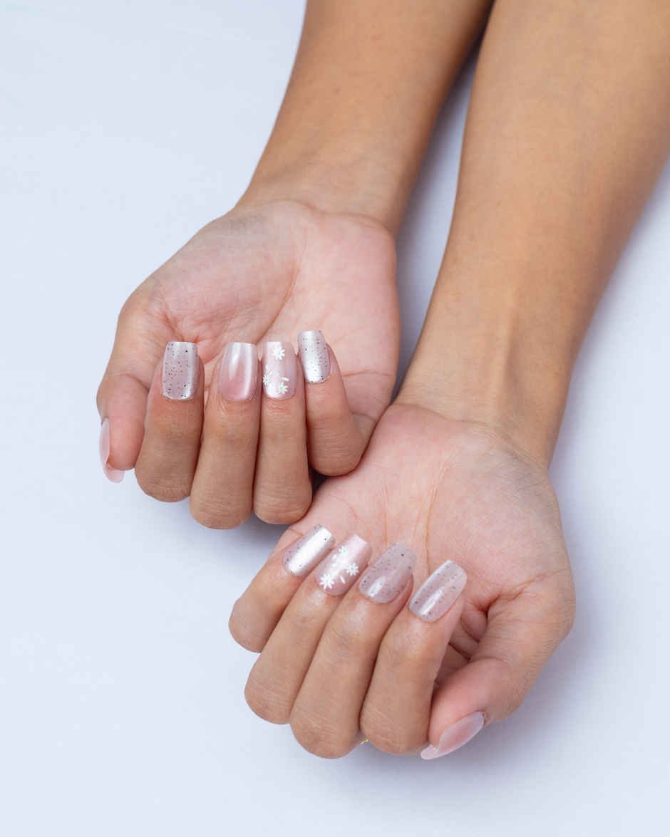 Pep Nails Whispers Medium Coffin Floral Nude Cat Eye Reusable Press On Nails 30 Nail Tips