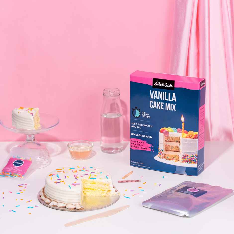 The Select Aisle Eggless Vanilla Cake Mix Frosting Mix and Sprinkles Included | Baking Essential