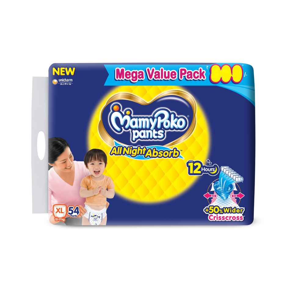 Mamypoko All Night Absorb Baby Diapers | Pant Style | XL | 54 pcs