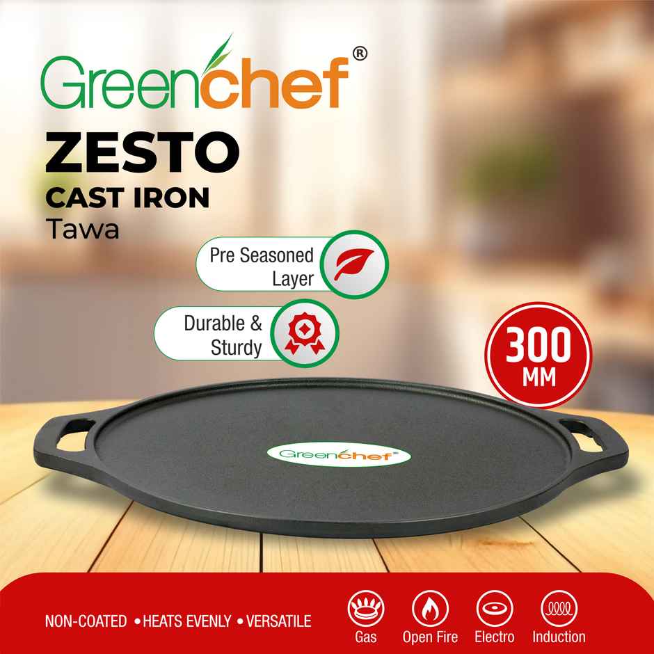 Greenchef Pre Seasoned Tawa Zesto 300Mm Tawa 30 Cm Diameter��(Cast Iron, Non-Stick)