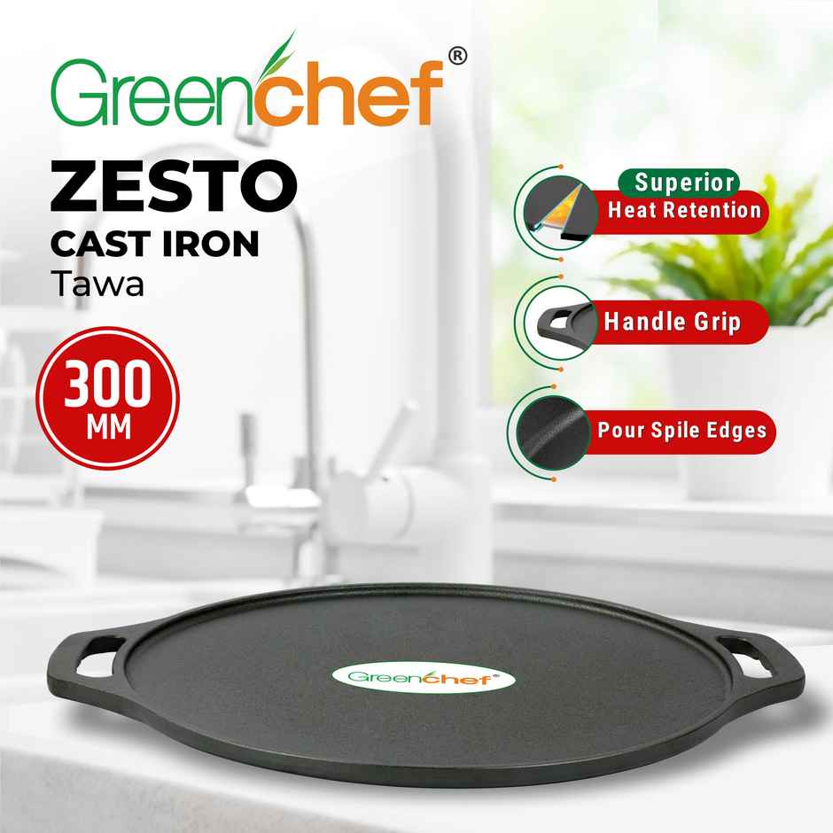 Greenchef Pre Seasoned Tawa Zesto 300Mm Tawa 30 Cm Diameter��(Cast Iron, Non-Stick)