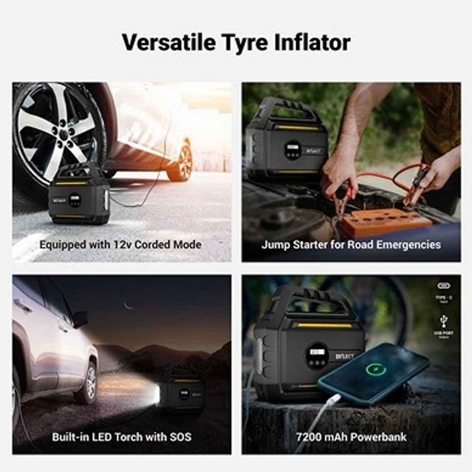 Dylect Turbo Port 720 Tyre Inflator with Jump Starter | 148V | 7200mAh | 150PSI | Power Bank