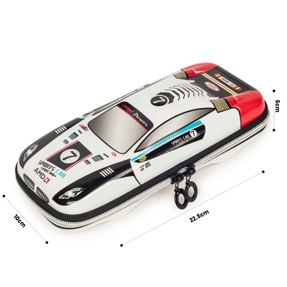 Qips Zip Closure Printed Car Pencil Holder Case - 3889 White
