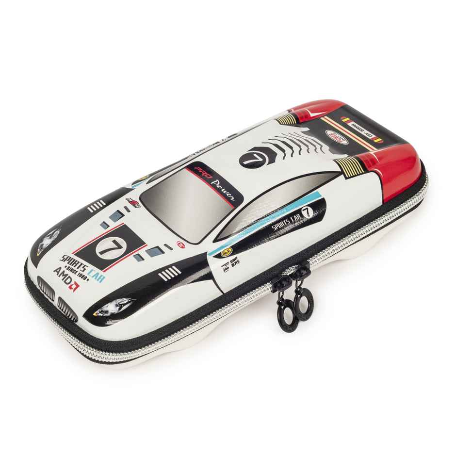 Qips Zip Closure Printed Car Pencil Holder Case - 3889 White