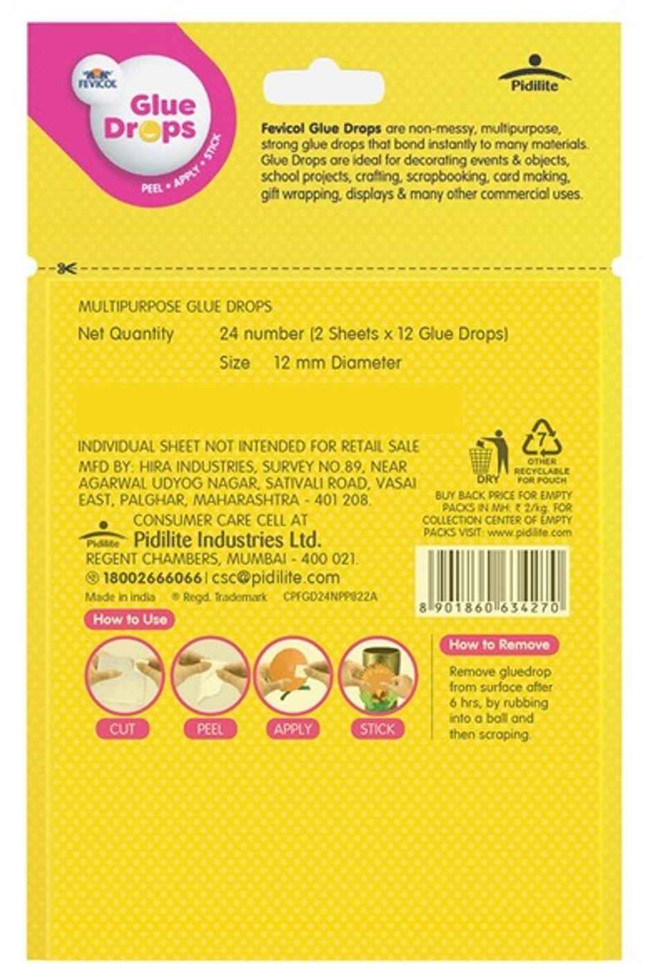 Fevicol Glue Drops - Instant, Non Messy, Easy To Use - 24 Glue Drops