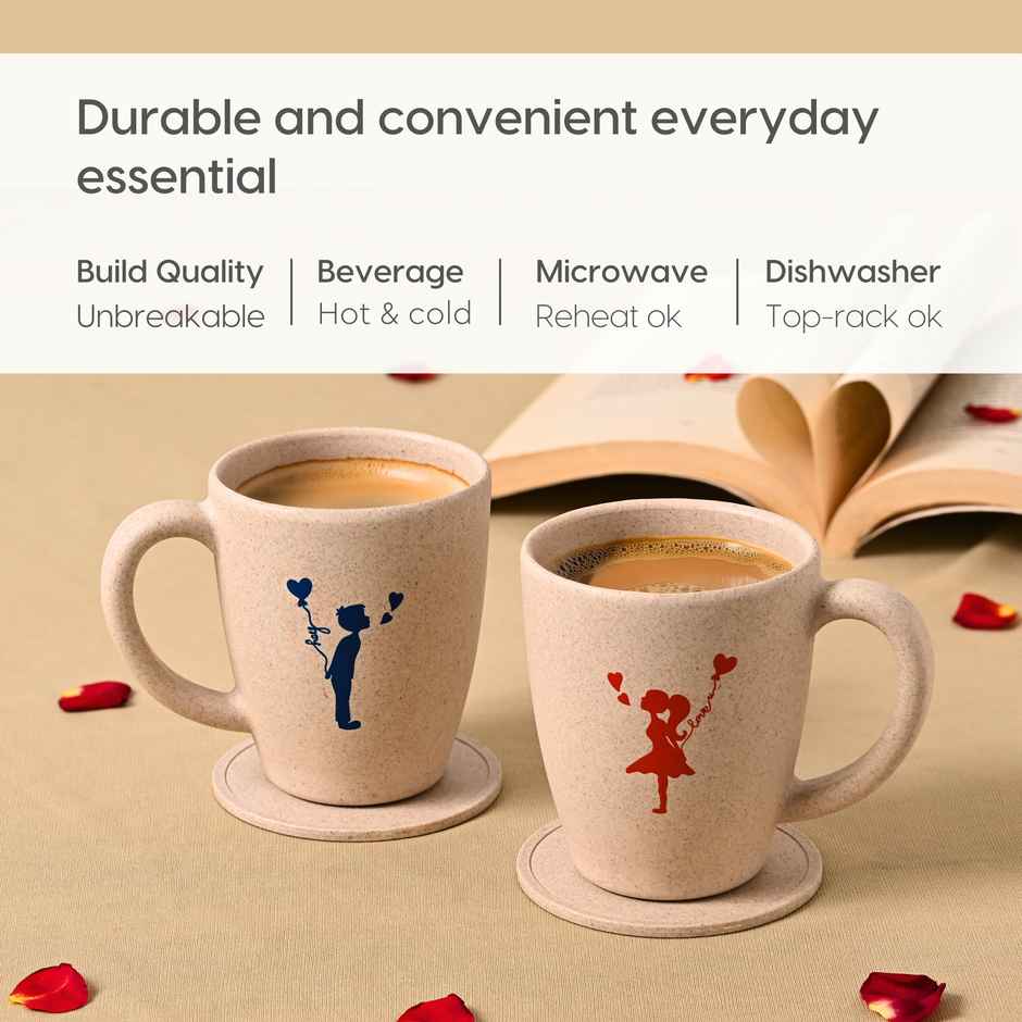 Eha Earth-friendly Valentine Gift | Set of 2 | 300 ml Coffee Mugs | Husk Biocomposite | Sand Castle