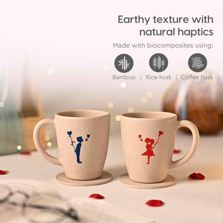 Eha Earth-friendly Valentine Gift | Set of 2 | 300 ml Coffee Mugs | Husk Biocomposite | Sand Castle