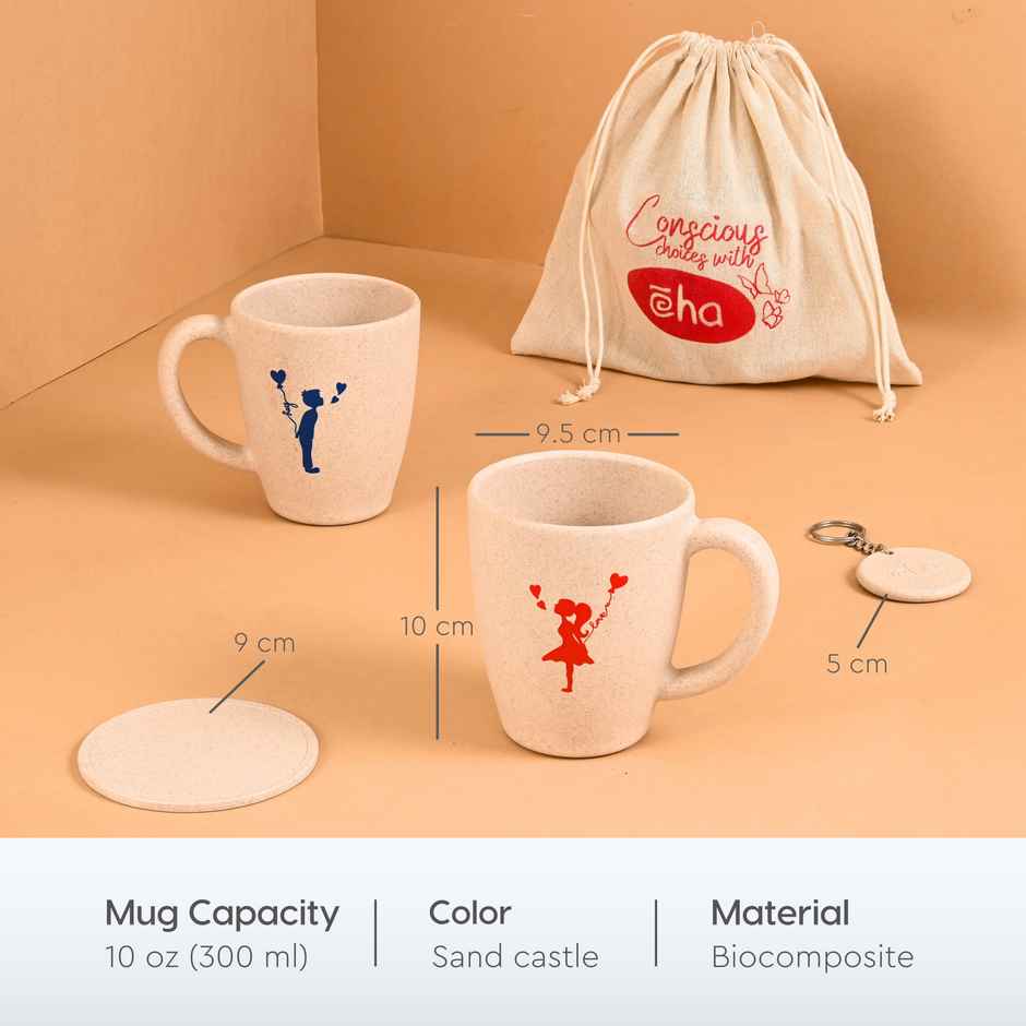 Eha Earth-friendly Valentine Gift | Set of 2 | 300 ml Coffee Mugs | Husk Biocomposite | Sand Castle