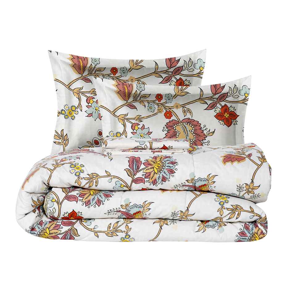 Dream Living California 4 Pcs Comforter Set Printed Reversible Super Soft Satin Finish Micropeach | White