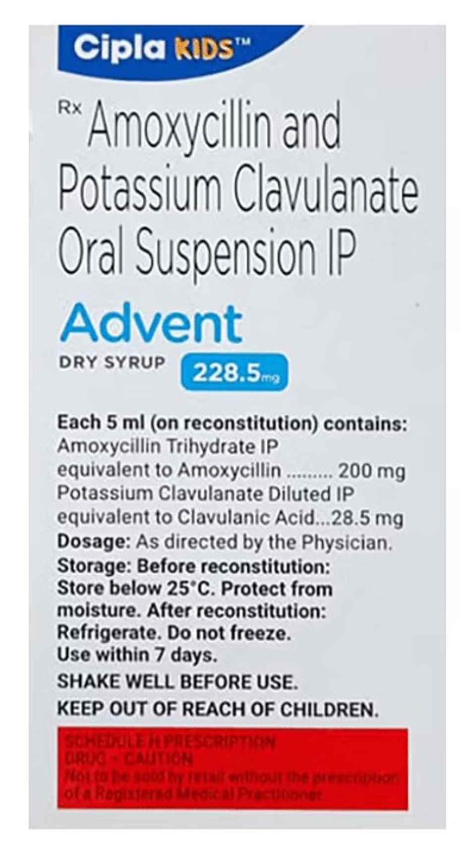 Advent 228.5mg Tangy Orange Flavour Dry Syrup