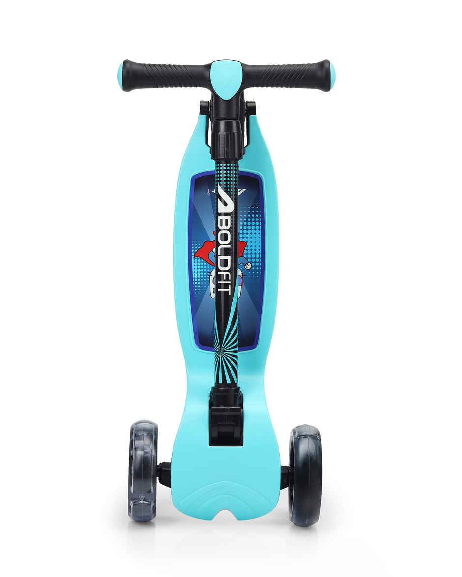 Boldfit Kids 3 Wheel Scooter | LED Wheels Foldable Adjustable Height Max 50kg Zigfold | Blue