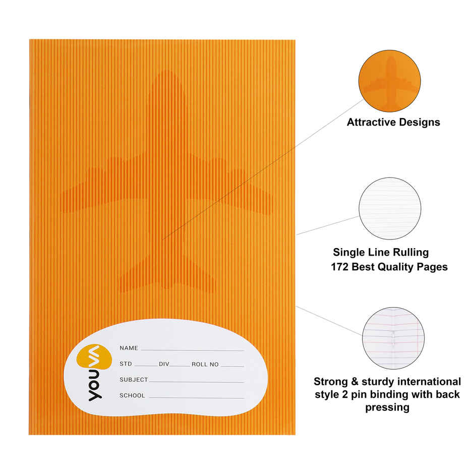 Navneet Youva Brown Soft Bound Single Line 172 Pages Long Book 17cm x 27cm Combo