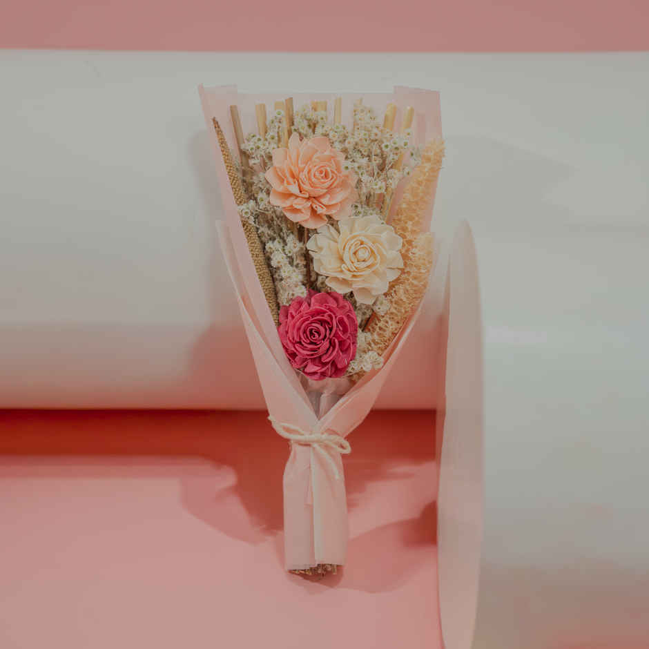 Blush Pink Carnation and Rose Love Dried Flowers Bouquet | Ideal for Gifting | Poshh